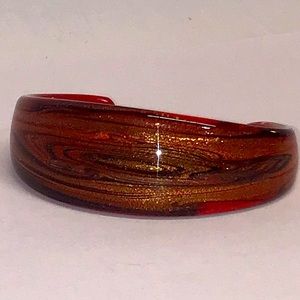 Glittery Dichroic glass bracelet Vibrant red gold glitter black swirls stunning